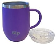 Purple Double Walled 18/8 StainlessSteel Insulated Cup, Handle & Lid 12oz- Keeps Your Drinks Warm up to 6 Hours Cold up to 24hour - Coffee, Tea, Beer, Water, Wine - Boxed for Easy Gifting!