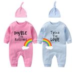 culbutomind Baby Twins Newborn Baby Boys Girl Double The Blessings Twice The Love Baby Bodysuit Clothes Outfits (pink blue double twice 3m)