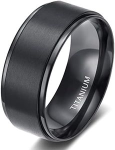 TIGRADE 4mm 6mm 8mm 10mm Black Titanium Rings Wedding Band Matte Comfort Fit for Men Women Size 3-15, Titanium, No Gemstone