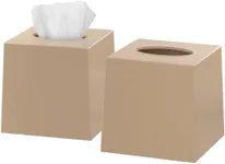 Beige Tissue Box Cover Square - Plastic Facial Tissue Box Holder Set of 2 - Decorative Cube Tissue Holder Dispensers Fit Any Vanity Countertop, Bedroom Dresser, Office Desk or Bathroom Decor