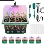 Self-Watering Seed Starter Tray with Grow Light, 6 Pack Greenhouse Seed Starter Kit with Adjustable Humidity and Dome Brightness Plant Germination Kit for Seed Growing Starting (72 Cells Total)