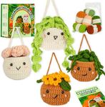 Imcrasy Crochet Kit | Crochet Kit for Beginners | Beginner Crochet & Knitting Kit with Step by Step Video Lessons | 4 PC Cute Potted Plants Crochet Kit with Crochet Accessories(40%+ Yarn) | WhiteBrown