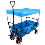 FUXTEC folding/foldable wagon - hand cart - garden trolley - Kids wagon - transport - beach - loose ground - removable canopy - pull handle - 4 wheels - rear bag - cover - CT350 blue (Blue)