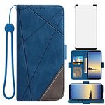 Asuwish Compatible with Samsung Galaxy Note 8 Wallet Case and Tempered Glass Screen Protector Leather Flip Card Holder Stand Cell Accessories Phone Cover for Glaxay Note8 Not S8 Galaxies Gaxaly Blue