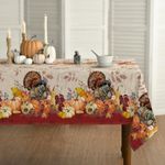 Horaldaily Thanksgiving Tablecloth 60×84 Inch Rectangular, Turkey Pumpkin Autumn Fall Harvest Vintage Washable Table Cover for Party Picnic Dinner Decor