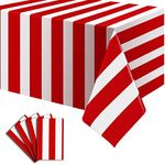 4 Pack Red and White Striped Tablecloth, 54 x 108 Inch Waterproof Disposable Plastic Table Cover, Rectangular Table Cloths for Birthday Christmas Carnival Circus Theme Party Decoration