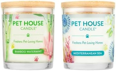 Pet House Candles, Clean Burning, Long Lasting Scented Pet Odor Candles for Home - Bamboo Watermint, Med Sea, 2 Pack