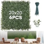 Flybold Grass Wall Panels Pack of 6 - Artificial Boxwood Panel for Indoor and Outdoor Greenery Backdrop - Durable High-Density Polyethylene, Easy Installation with Cable Ties - 20x20 Inches