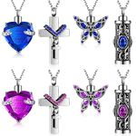 Henoyso 8 Pcs Heart Cross Butterfly Urn Necklace for Ashes Keepsake Memorial Cremation Jewelry Stainless Steel Locket Ashes Necklace for Women Men Loved Ones Pendant Jewelry (Purple, Blue)