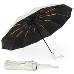 SOPPY Folding Umbrella Windproof, 12 Reinforced Ribs Travel Umbrella for Women Men, Compact, Lightweight, Auto Open and Close, Strong and Portable, Umbrella with Teflon Coating-Off White