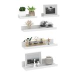 Giftgarden 16 Inch Wall Mounted Floating Shelves Set of 5, White Wood Wall Shelves for Bathroom, Bedroom, Kitchen, Living Room Storage and Decoration, Wooden Small Picture Ledge