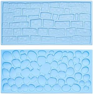 2Pcs NUZAMAS Stone Path and Brick Wall Impression Moulds Silicone Mat Fondant Sugar Cut Flower Molding Decoration for Cupcake Wedding Cake Decoration(Blue)
