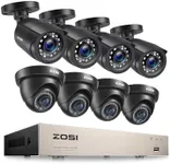 ZOSI 3K Lite 8CH Home Security Camera System,AI Human/Vehicle Detection,Night Vision,Remote Access,8pcs 1080p Weatherproof Outdoor Surveillance Bullet Dome Cameras,8Channel H.265+ CCTV DVR(No HDD)