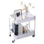 Melody House 2-Tier Metal Folding Rolling Cart, Mobile Utility Cart Trolley Storage Organizer for Office Home Kitchen Organization, Sofa Side End Table with Wheels, White