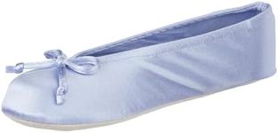 isotoner Women's Satin Ballerina Slippers with Soft Tie Bow and Suede Sole, Periwinkle, 8-9