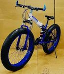 ZA ENTERPRISES B.M.W Fat Tyre Mountain Bikes | Powerful, Light Weight and Attractive Design | 21 Speed Gear & Double Disc Brake Foldable Cycle with Adjustable Seat | Blue
