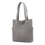 Women's Canvas Shoulder Bags Hobo Purse Retro Multi Pocket Handbags Shopper Work Bag Gray