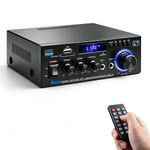 AK45 Bluetooth 5.0 Power Amplifier 2.0CH 40W x 2 Output Max 400W Subwoofer Hi-Fi Audio Amplifier Stereo Amp Receiver for Home Theater and Car Speaker W/Mic USB FM Radio