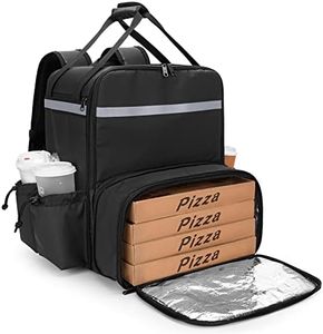 Trunab Expandable Food Delivery Backpack with 4 Cups Holder, 14” Pizza Delivery Bag with Support Boards, Insulated Delivery Bag with Reflective Strip for Bike Delivery, Uber Eats (Patented Design)