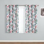 Leeva 2 Panels Print Curtains for Dining Room, Nature Leaves Flower Pattern Grommet Top Linen Window Curtain Panel for Sliding Patio Door Home Decor, 52 x 63 Inches