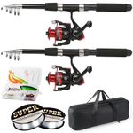 Tripquips Fishing Rod, 6.9ft 2Pcs Telescopic Fishing Rods Set, Carbon Fiber Fishing Pole, 2PCS Spinning Rod and Reel Combo with Carrier Bag Freshwater Fishing Rod and Reel Combos Kits Fishing Gear-Red