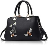 NICOLE&DORIS Women Top Handle Handbags Retro Crossbody Bag Ladies Fashion Shoulder Bag Purse Tote Embroidery Black Bee 2