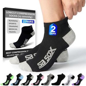 SB SOX 2-Pair Compression Running Socks for Men and Women – Low Cut/Ankle Athletic Socks for All-Day Wear (Medium, Black/Gray)