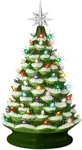 Best Choice Products 18in Large Ceramic Christmas Tree, Pre-lit Hand-Painted Tabletop Frosted Holiday Decoration w/Power Cord, 2 Star Toppers, 93 Multicolored Bulbs, LED Lights - Flocked/Green