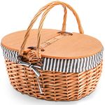 Yesland Picnic Basket with Liner - Wicker Picnic Baskets with Wooden Split Lid - Vintage Style Large Woven Basket with Double Folding Handles for Camping, Valentine Day, Thanks Giving, Egg Gathering