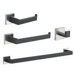 LUXIUR 4 Piece Towel Hanger for Bathroom and Kitchen Accessories Item Holder, 304 Grade Stainless Steel Roob Hook, Toilet Paper Holder, Towel Bar for Wash Basin, Chrome Black