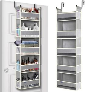 roomtalk Over The Door Hanging Organizer 5-Shelves and 10 Side Pockets, Over The Door Storage for Bathroom and Bedroom, Back of Door Organizers for Baby Accessories and Toys (13"x5"x44", Grey)