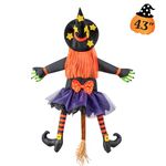 Crashing Which Into Tree Halloween Decorations Witch 43" Outdoor Decor Flying Crashed Witches Funny Cute for Hanging Fall Door Porch Pole Yard Lawn Garden Indoor Kids Child