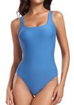 Derssity Swimming Costume Women Athletic One Piece Swimsuit Tummy Control Sports Swimwear U Back Padded Bathing Suits(LAN,S) Blue