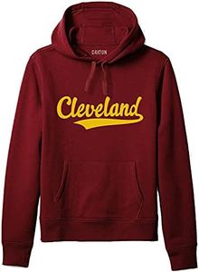 Daxton Adult Unisex Pullover USA Cities State Script Hoodie Fleece Sweatshirt, Cleveland Burgundy Gold, 2XL