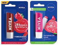 NIVEA Lip Balm, Pomegranate Shine, 4.8g and NIVEA Lip Balm, Fruity Watermelon Shine, 4.8g