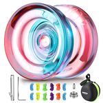 Responsive Yoyo for Kids Beginners, Dual Purpose Yoyo K2 Crystal Unresponsive Yoyo for Finger Spin Tricks Intermediate Play+12 Yoyo Strings + Bearing Tool + Yoyo Storage Case (Red Blue)