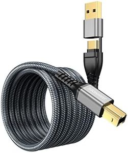 USB-B to USB-C/A Printer Cable 10FT, JANMMEG USB C MIDI Cable Nylon Braided High-Speed Printer Cord for MacBook Pro/Air, Casio Digital Piano MIDI Controller, HP Canon Dell Epson Brother Samsung&More