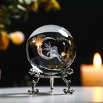 ZEERSHEE 60mm 3D Crystal Ball with Stand Glass Laser Moon And Fairy Ball Ornament Crystal Paperweights Figurine Home Art Decor Crafts With Metal Stand Gifts for Women