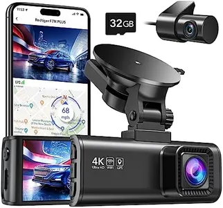 REDTIGER Dash Cam Front Rear, 4K/2.5K Full HD Dash Camera for Cars, Included 32GB Card, Built-in Wi-Fi GPS, 3.16” IPS Screen, Night Vision, 170°Wide Angle, WDR, 24H Parking Mode(F7NP)