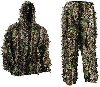 PELLOR Outdoor Camo Ghillie Suits, 3D Leafy Ghille Suit Hooded Hunting Airsoft Camouflage Gillies Suits for Kids & Adults (Green, Height 3.3-4.3 ft)