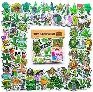 90 pcs Smoking Green Sticker Pack - Use as Cannabis Weed Leaf Stickers, Trippy Stoner Stickers, Marijuana 420 Theme Decors on Bong, Skateboard, Laptop, Hemp Accessories Graffiti Decals (Matte Finish)