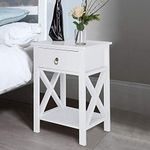 Bonnlo White Nightstand with Drawer and Shelf, Farmhouse Night Stands for Bedrooms Storage, End Table Bed Side Table/Night Stand with Rustic Handle for Small Spaces, Dorm, Kids' Room, Living Room