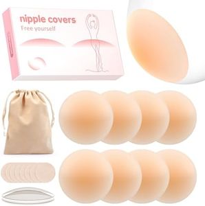 Septeamay Premium Nippelpads, Selbstklebende Nipple Cover für Damen, Dünne Selbstklebende Nipple Pads [8cm] Waschbar & Wiederverwendbar, Hypoallergenic Brustwarzenschutz Silikon mit Tasche - 8 Stück