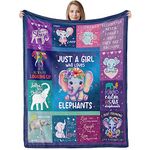 Elephant Blanket Gifts for Girls, Just A Girl Who Loves Elephants Cozy Flannel Throw Blanket, Fuzzy Purple Elephant Lover Plush Fleece Blanket for Teen Toddler Girls Women Birthday Gift, 130 x 150 cm