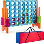 COSTWAY Giant Connect 4 Game Set and Storage Carrying Bag, Four in A Row with 42 Jumbo Rings & Quick-Release Slider, 120 x 104cm 4-to-Score Outdoor Garden Games for Kids Adult