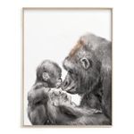 Triple Studio Gorilla Mom and Baby Art Print, Sweet loving Mother and Baby, Motherhood Gift, Gender Neutral Nursery Cute Safari Animal Art, UNFRAMED, Signed by Artist (8x10 inches, Vertical/Portrait)