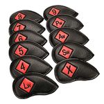 Almencla 11Pack Golf Cover Leather Club Headcover Universal Club Waterproof Anti-Scratching Sleeve Guard with Thick, Black+Red