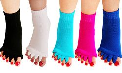 Yoga Sports GYM Five Toe Separator Socks Alignment Pain Health Massage Socks, Prevent Foot Cramps, One Pair, 5pairs(black/White/Skyblue/Rose/Royalblue), One Size