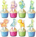 24 PCS Dinosaur Cupcake Toppers - Cute Dino Party Decorations for Kids Birthday and Baby Showers