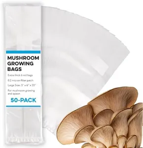 IMPRESA 50 Pack Mushroom Growing Bags Mushroom Spawn Bags - Large Extra Thick 6 Mil Bags 6"X 5"X 20" 0.2 Micron Filter Breathable-Autoclavable Bags That Stand Up - Durable Bags -Tear Resistant Strong